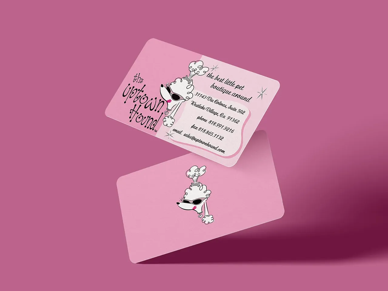Uptown Hound business cards pink retro style