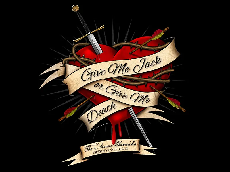 Give Me Jack or Give Me Death illustration of bleeding heart with arrows piercing