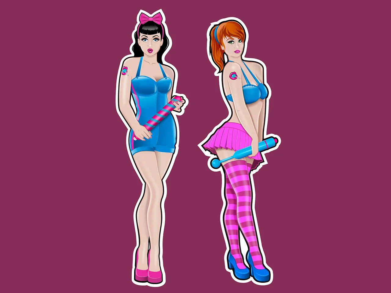 Rock Candy Toys cartoon illustration of 2 sexy woman posing