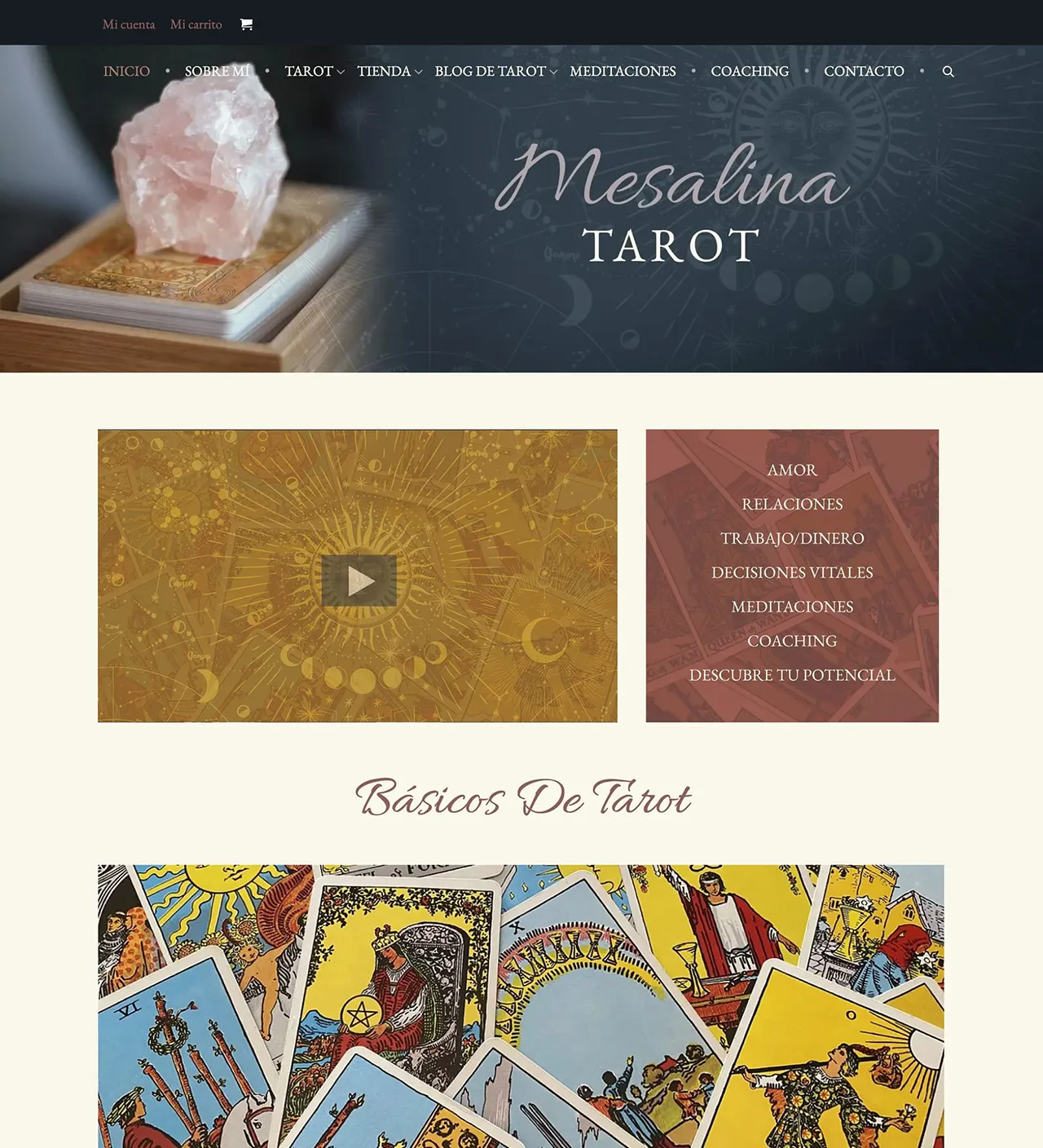Mesalina Tarot website landing page