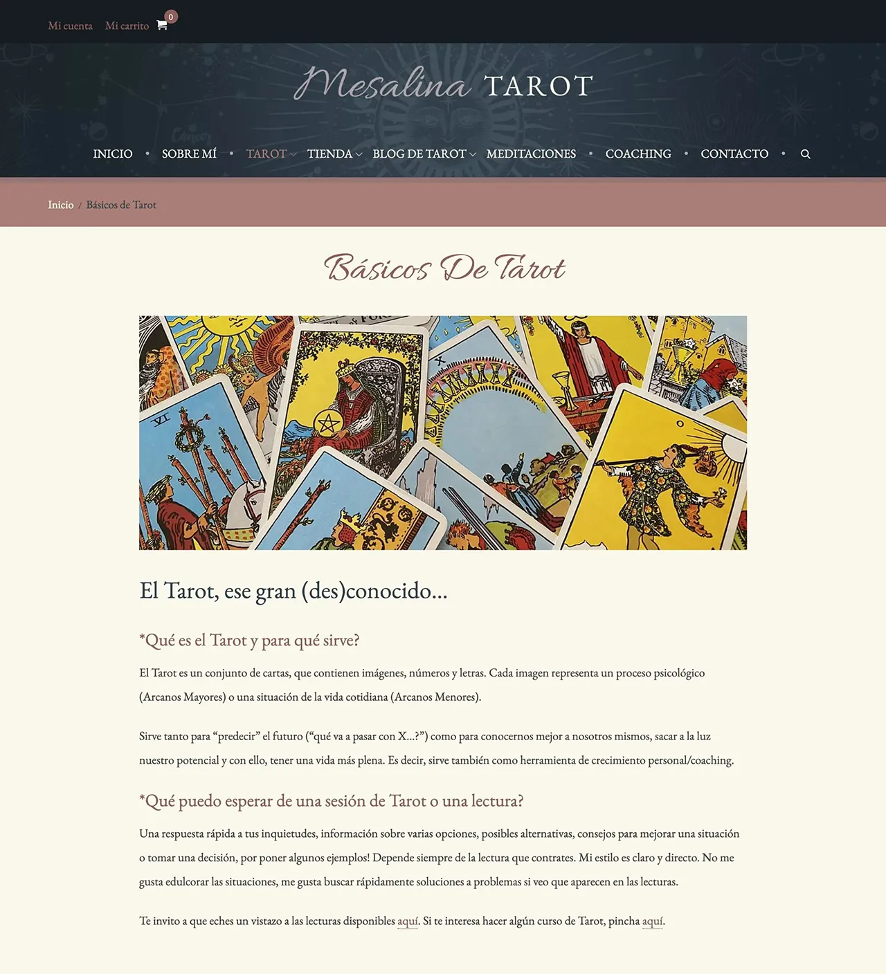 Mesalina Tarot website page