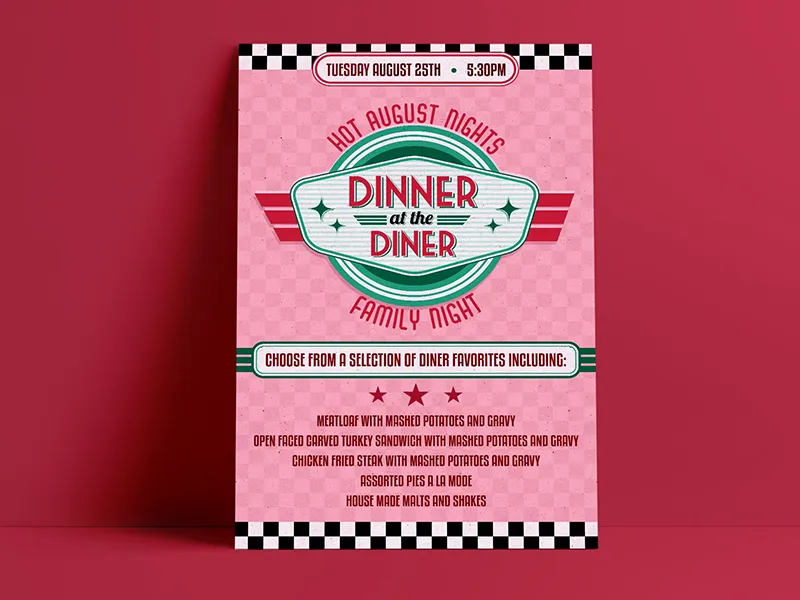 Dinner at the Diner retro promotional flyer