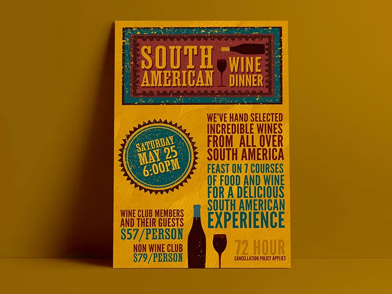 South American Wine Dinner promotional flyer