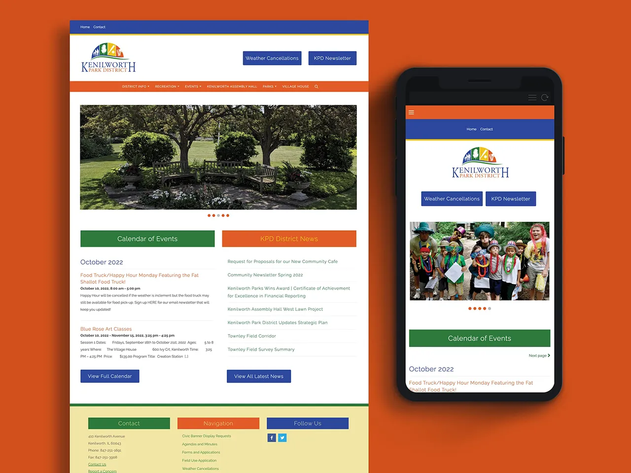 Kenilworth Park District website landing page