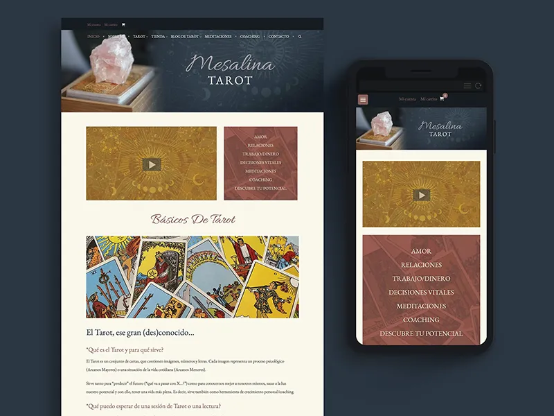 Mesalina Tarot website landing page screen capture